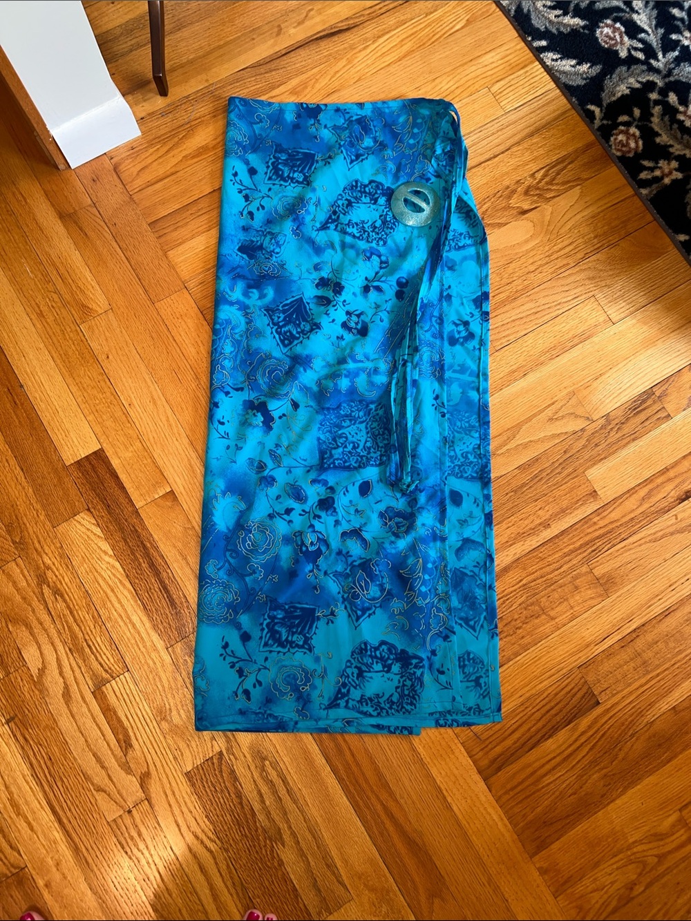 Vibrant Blue and Gold Printed Sarong Beach Swim Wrap and Clip OS